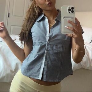 Hollister Blue Gingham Short Sleeve Button-Front Top